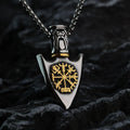 Viking Necklace with Gold Vegvisir Arrow Pendant