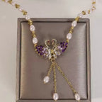 Purple double-swan heart-shaped necklace