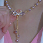 Purple double-swan heart-shaped necklace