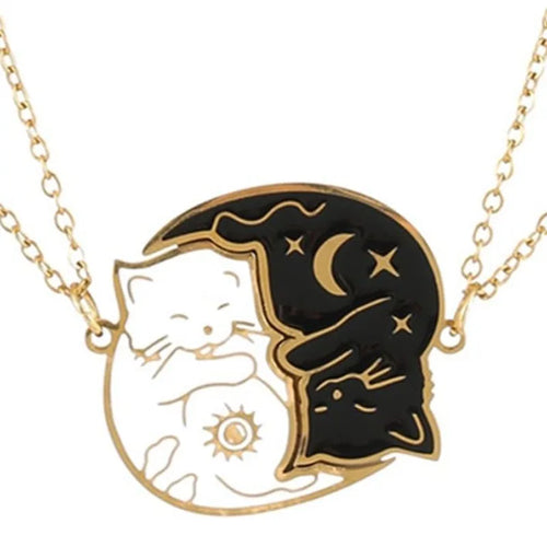 Cute Cat Pendant Couple Necklaces Gold