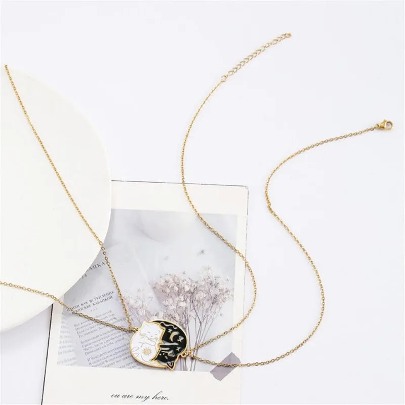 Cute Cat Pendant Couple Necklaces Gold