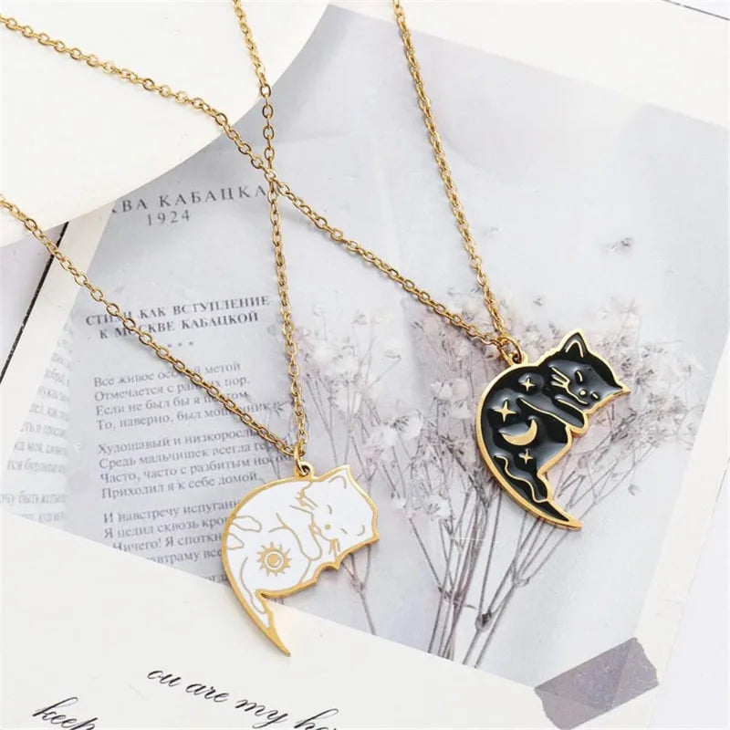 Cute Cat Pendant Couple Necklaces Gold