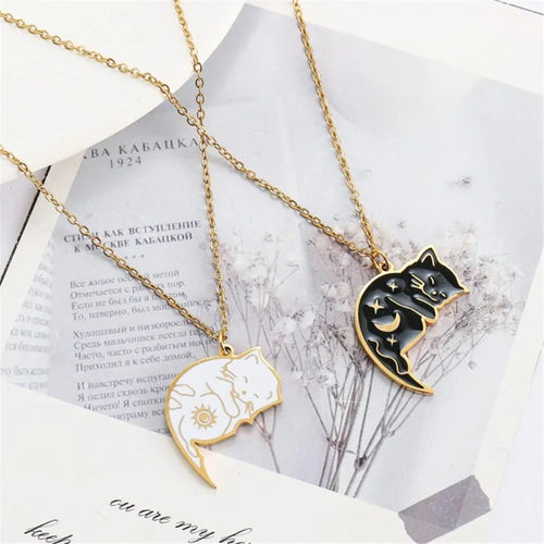 Cute Cat Pendant Couple Necklaces Gold