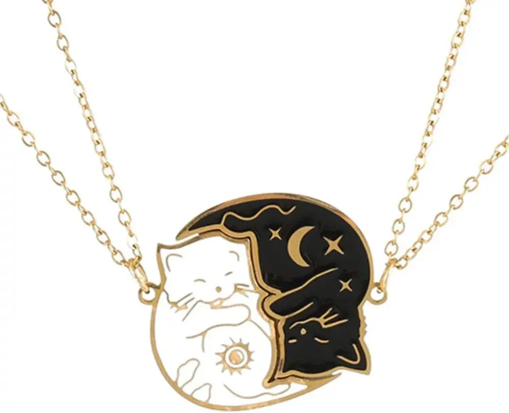 Cute Cat Pendant Couple Necklaces Gold