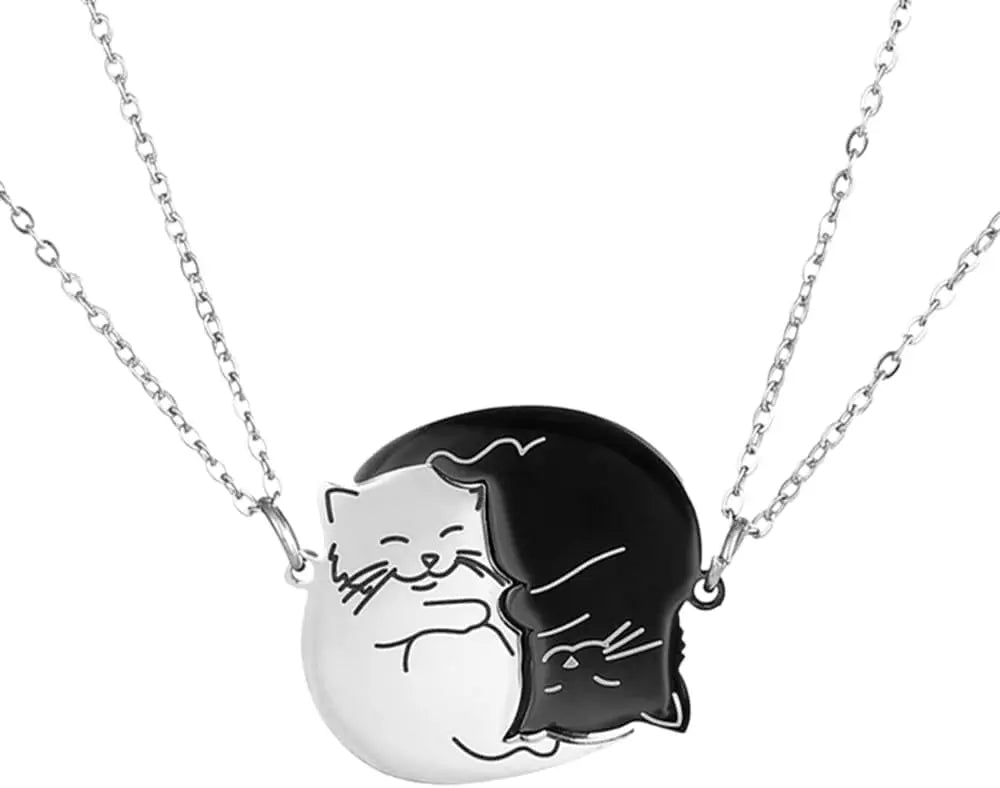 Cute Cat Pendant Couple Necklaces Silver