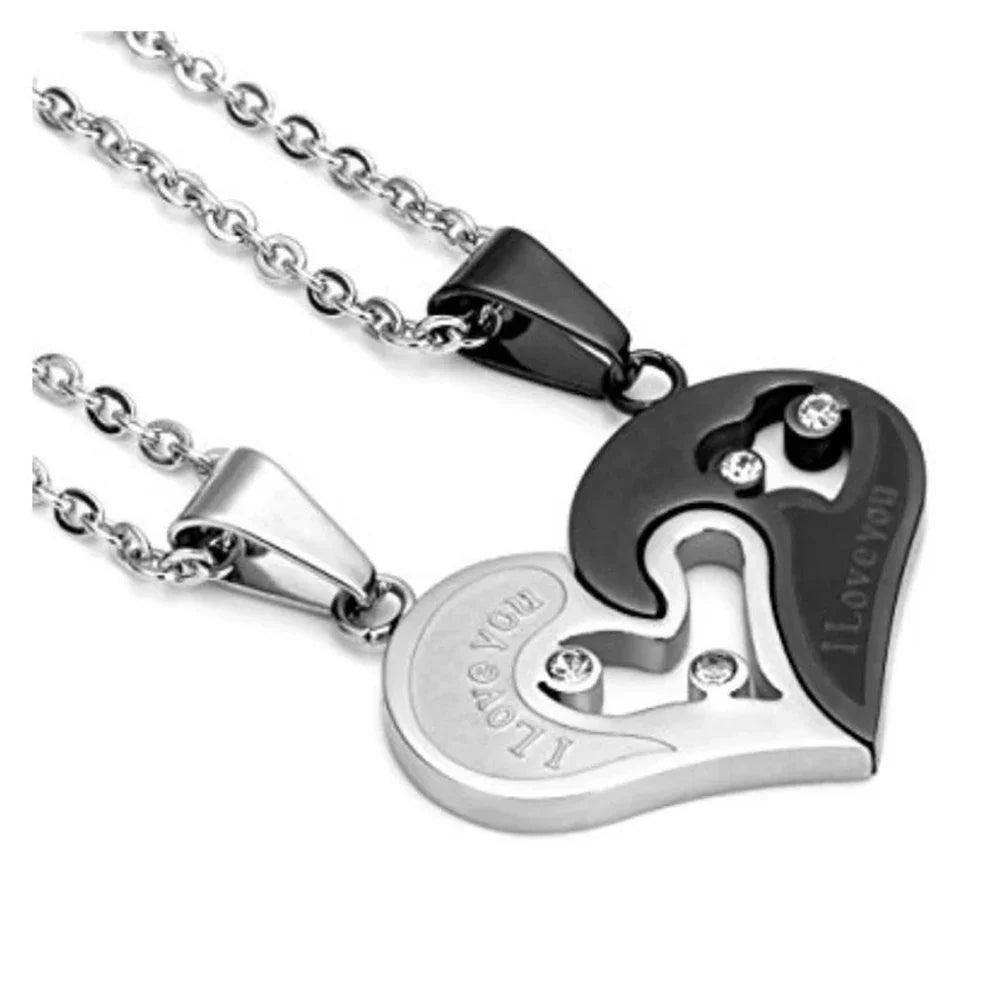Necklaces for Couples Best Friends Silver and Black Heart Pendant 2