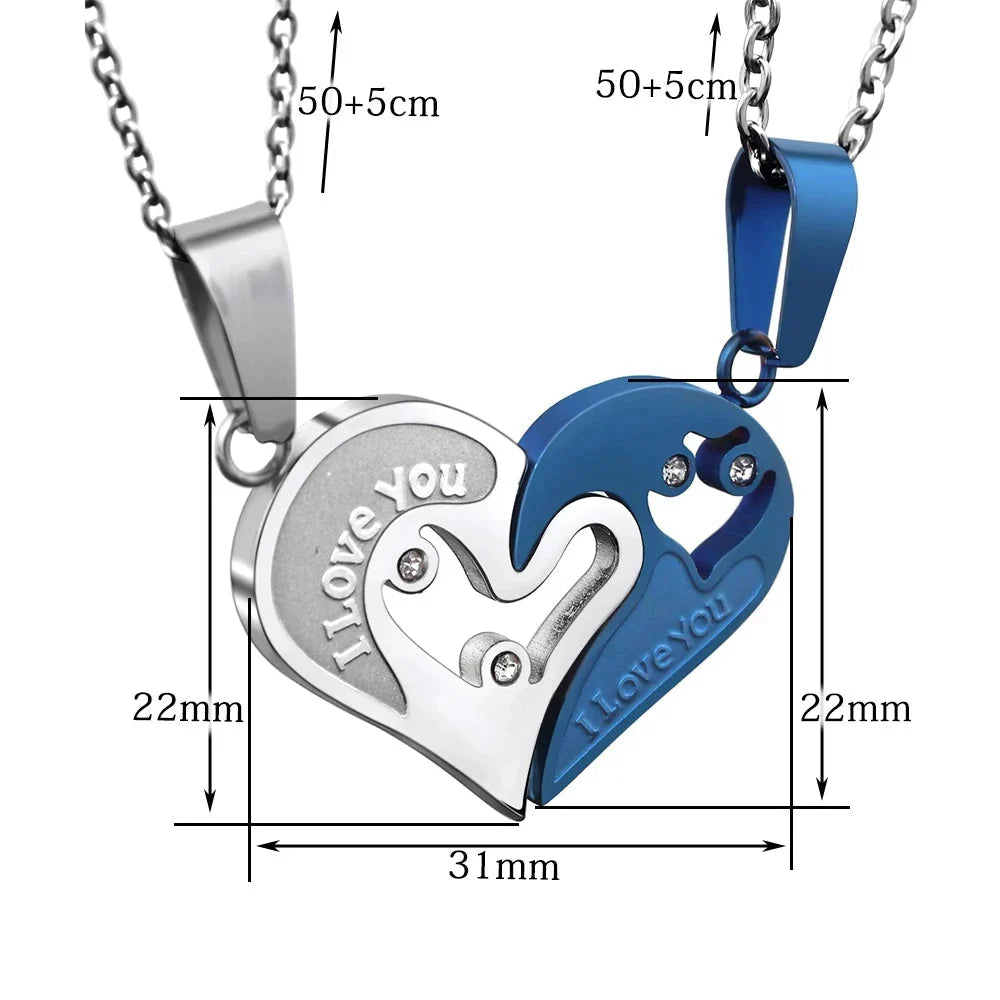 Necklaces for Couples Best Friends Silver and Blue Heart Pendant