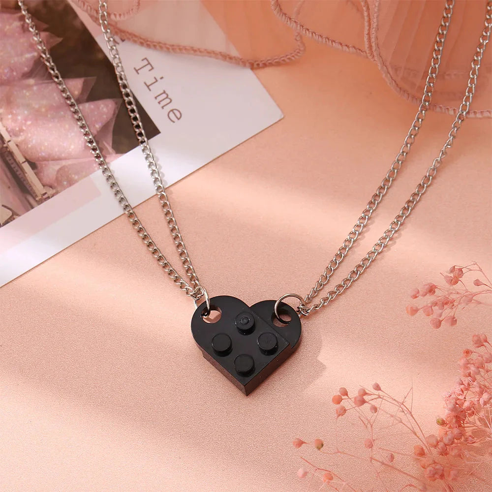 Friend Couple Necklaces Fashion Heart Pendant black