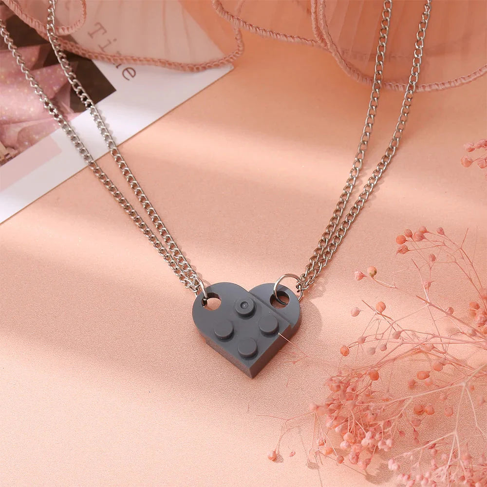 Friend Couple Necklaces Fashion Heart Pendant gray