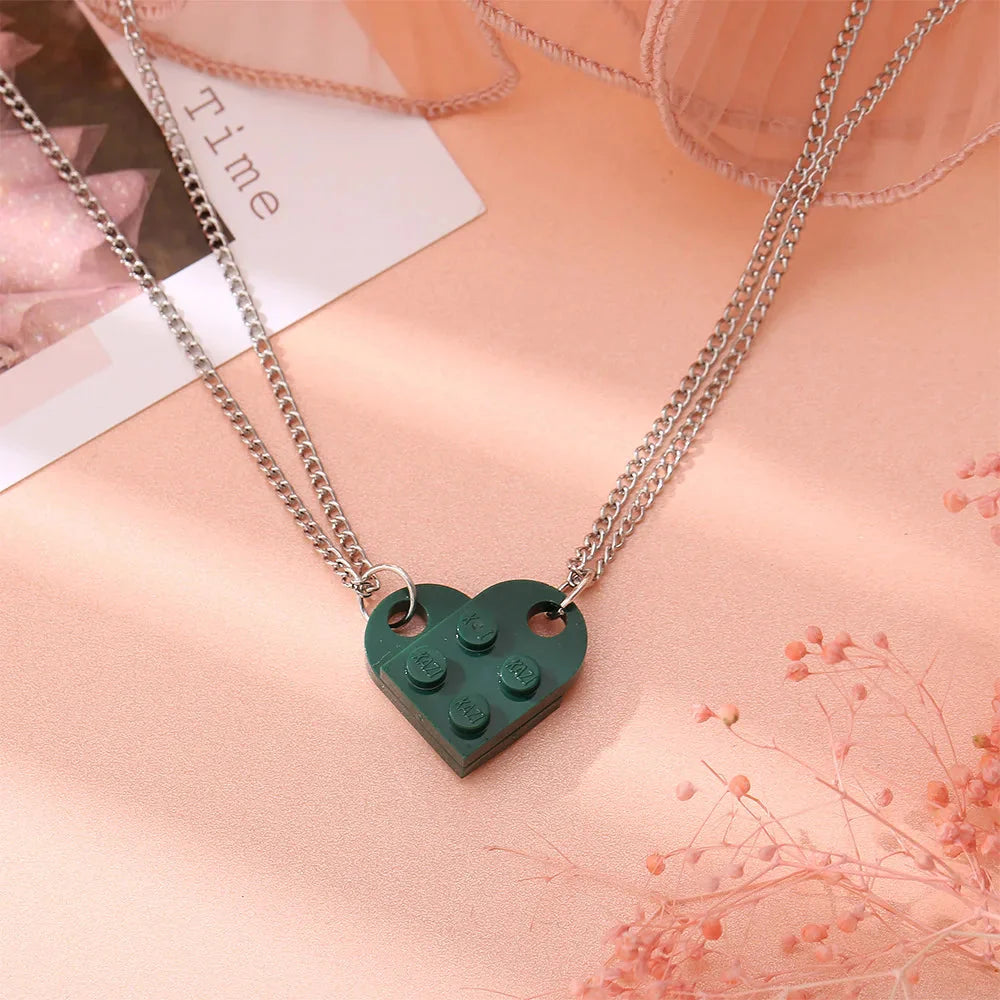 Friend Couple Necklaces Fashion Heart Pendant green