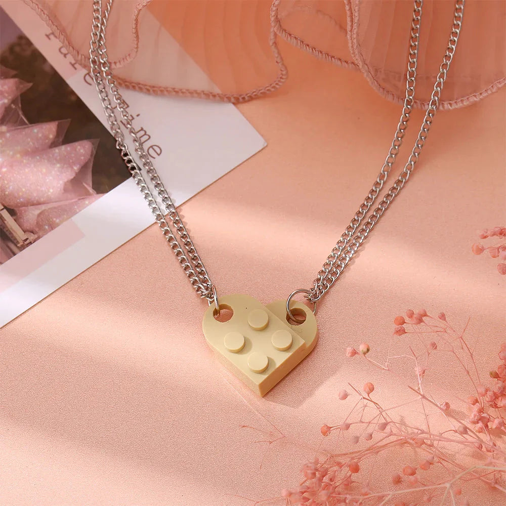 Friend Couple Necklaces Fashion Heart Pendant beige