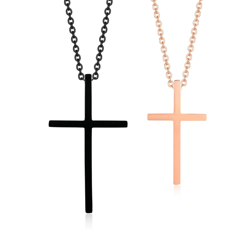 Couples Necklaces Black and Rose Gold Cross Pendant