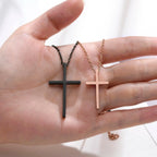 Couples Necklaces Black and Rose Gold Cross Pendant