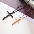 Couples Necklaces Black and Rose Gold Cross Pendant
