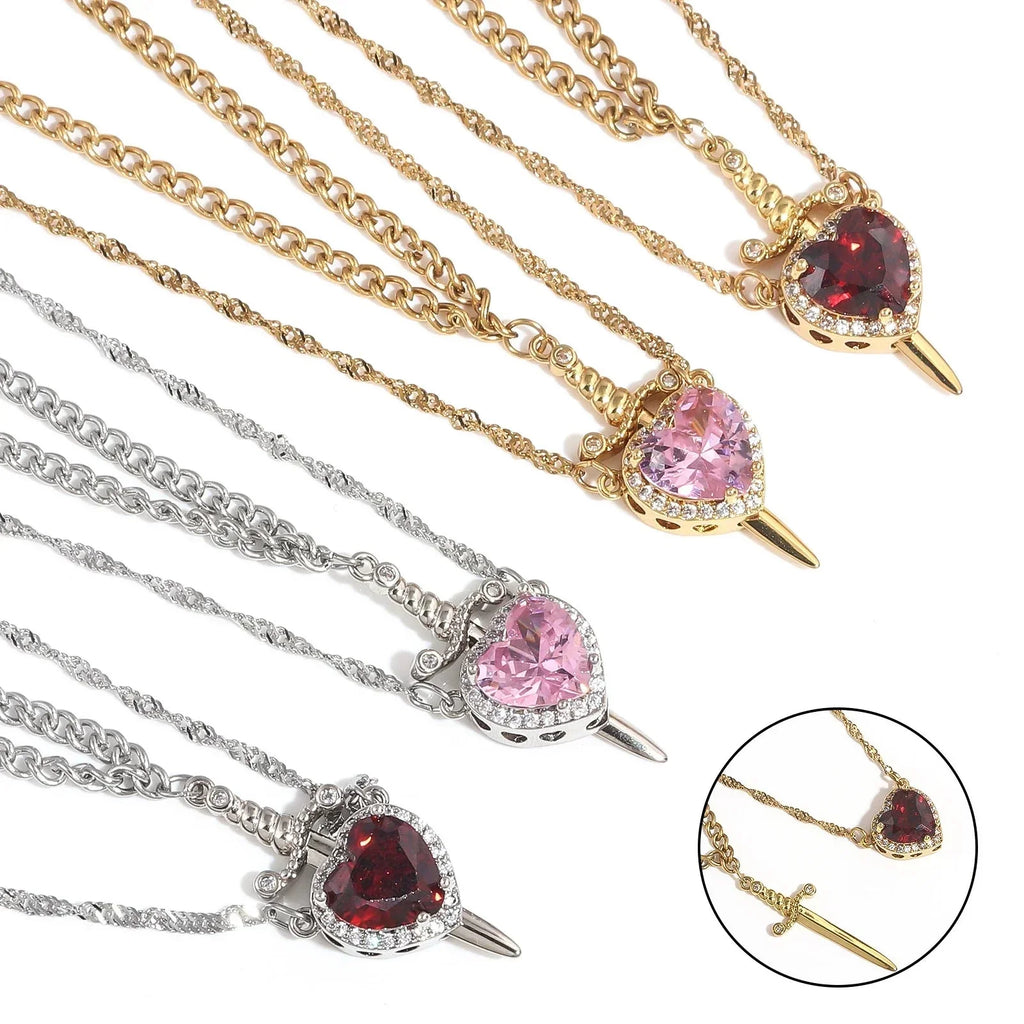 Couples Necklaces Sword and Heart Pendant