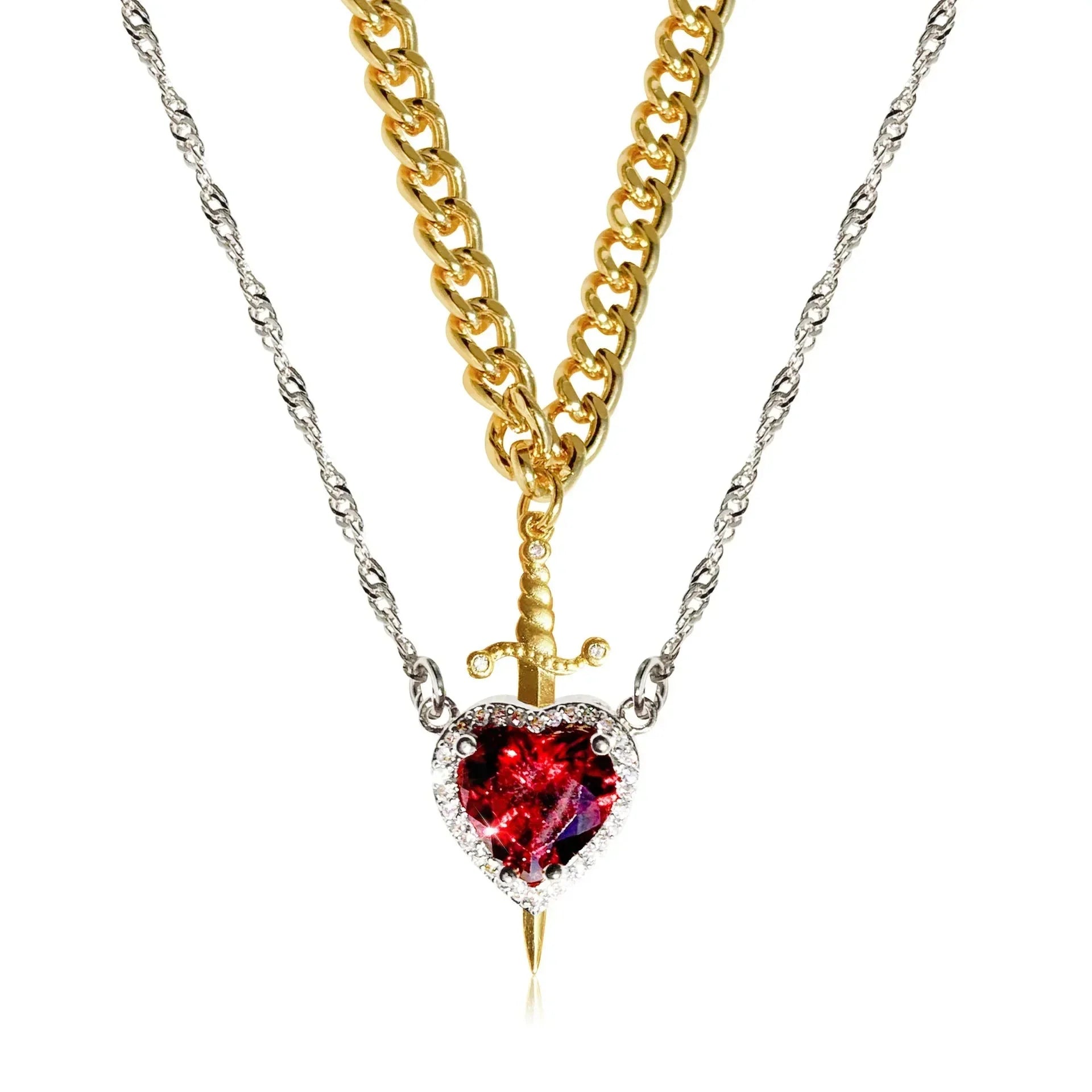 Couple Necklaces Sword and Heart Pendant