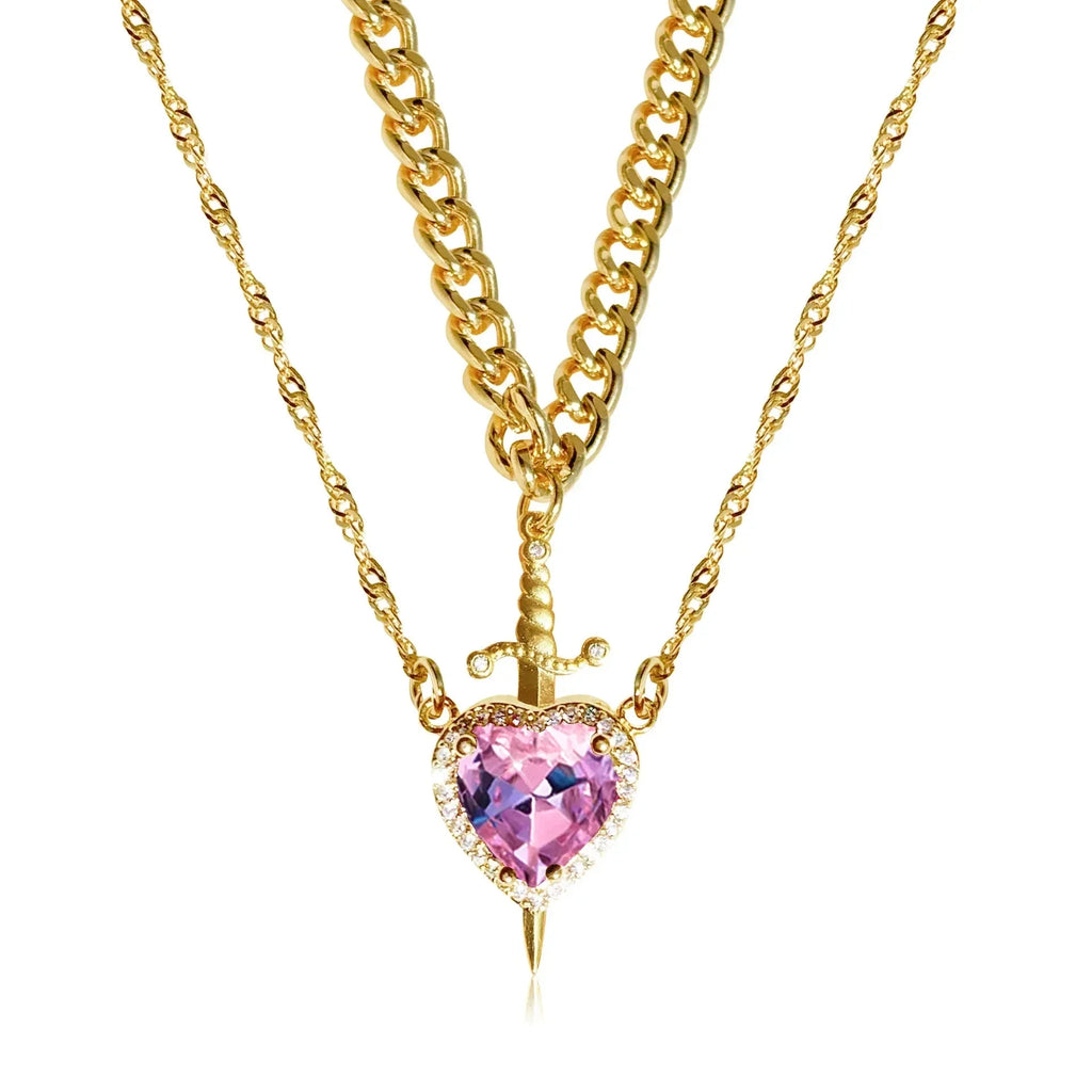 Couple Necklaces Sword and Heart Pendant