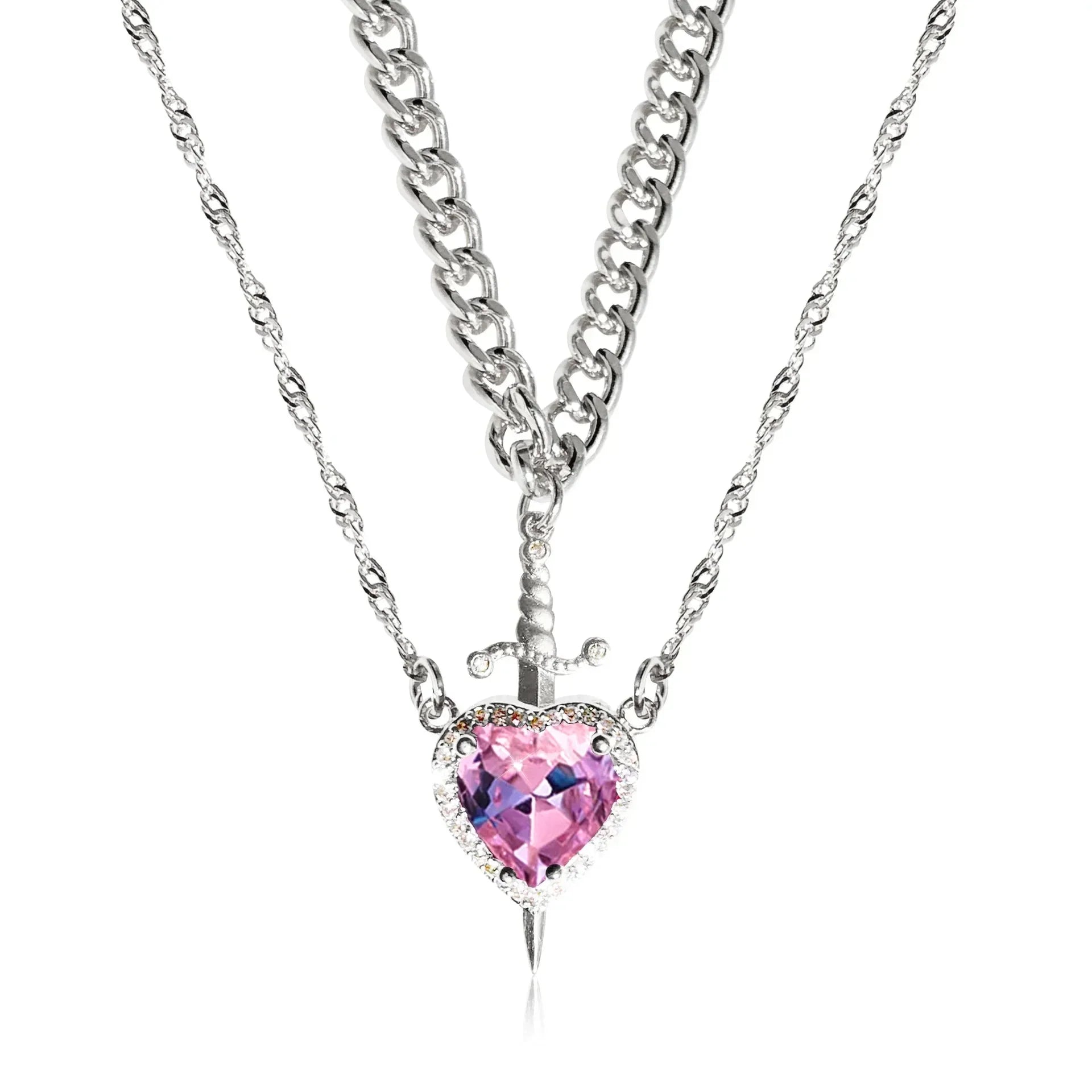 Couple Necklaces Sword and Heart Pendant