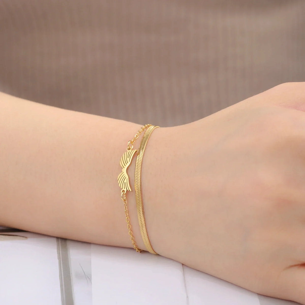 Double Angel Wings Gold Bracelet