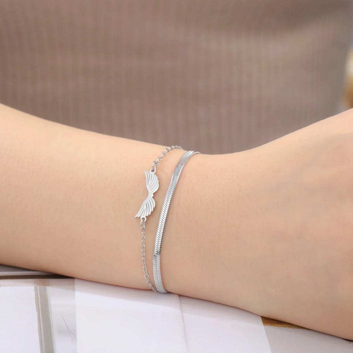 Double Angel Wings Silver Bracelet