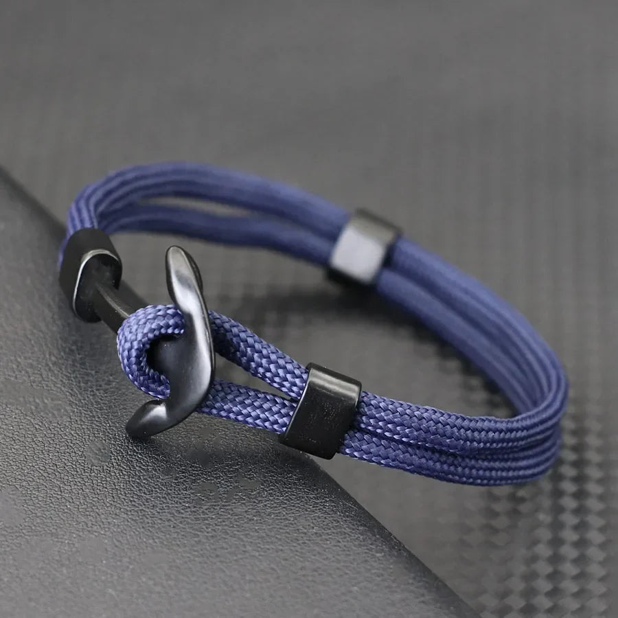 Double anchor bracelet black navy blue