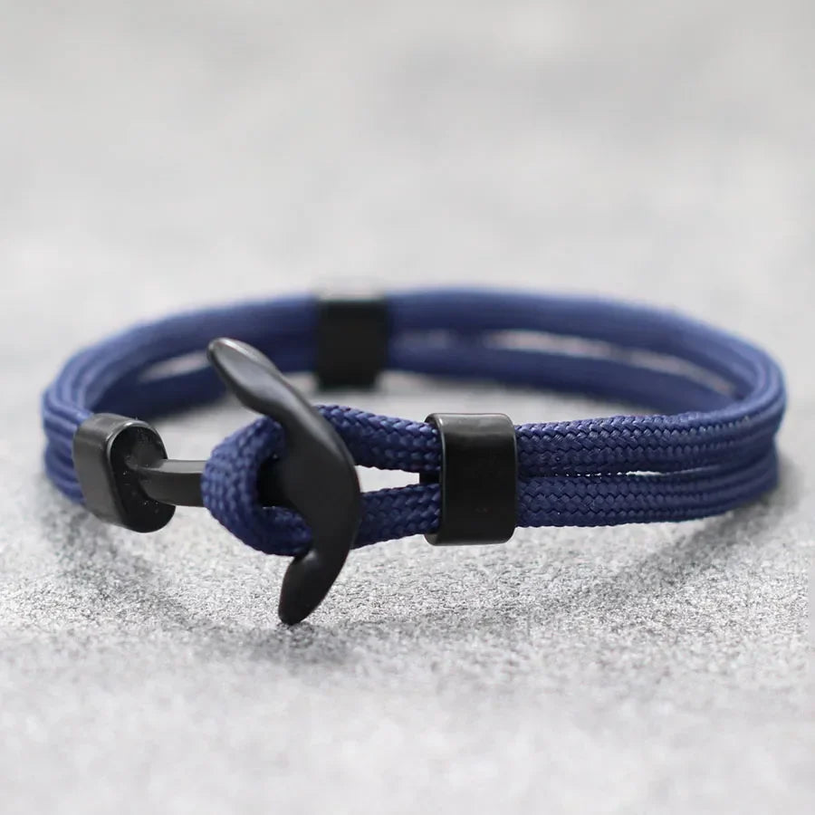 Double anchor bracelet black navy blue