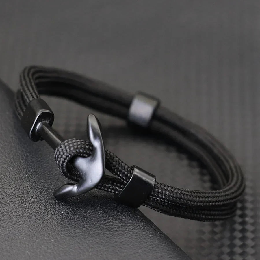 Double anchor bracelet black black