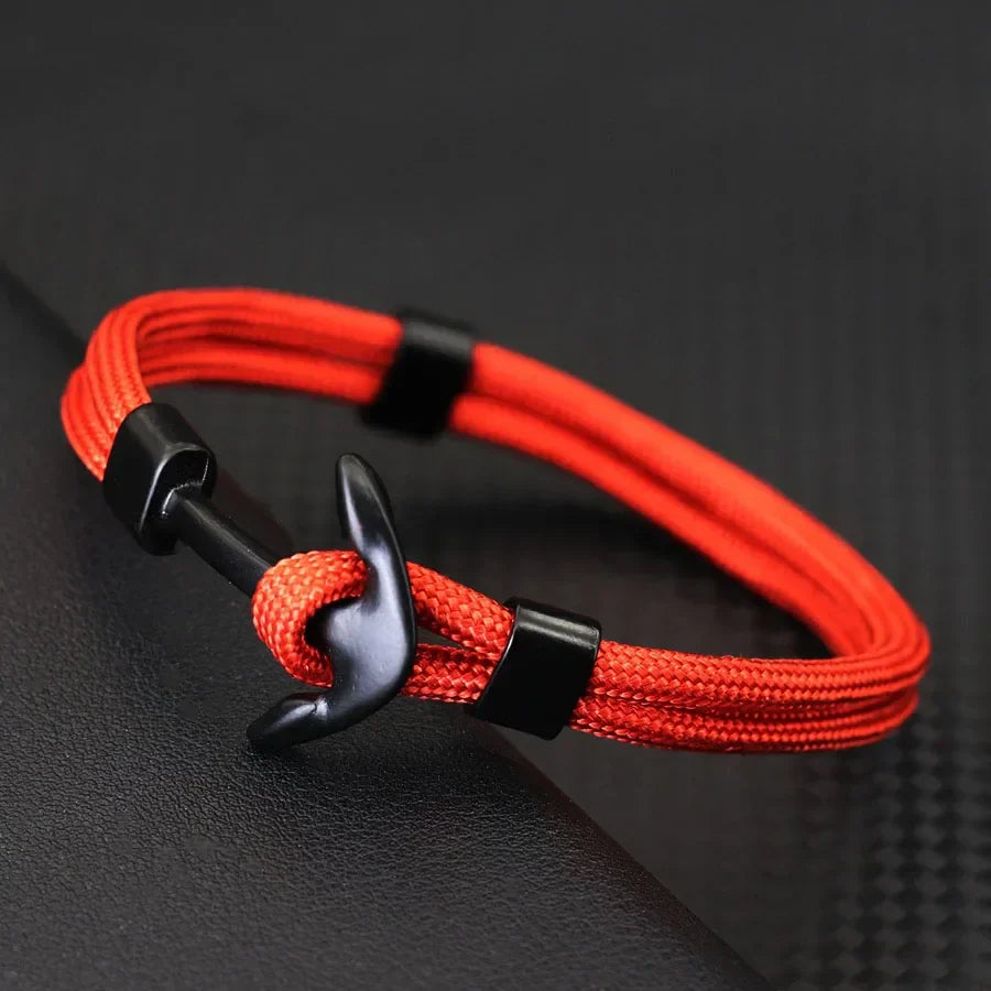 Double anchor bracelet black orange