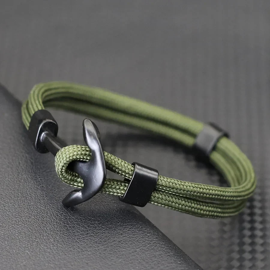 Double anchor bracelet black green