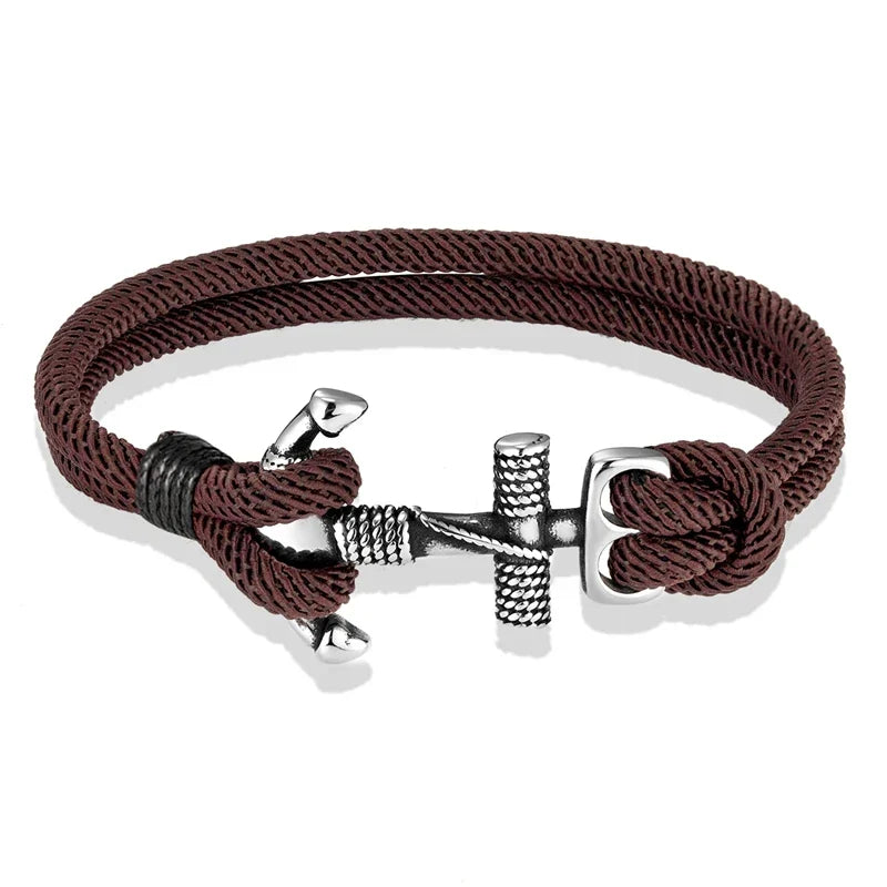 Men's double-anchor bracelet brown