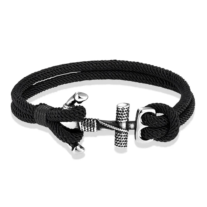 Men's double-anchor bracelet black
