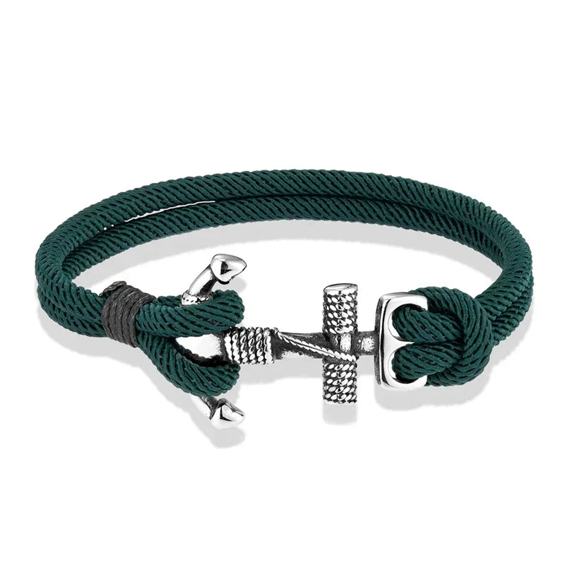 Men's double-anchor bracelet green