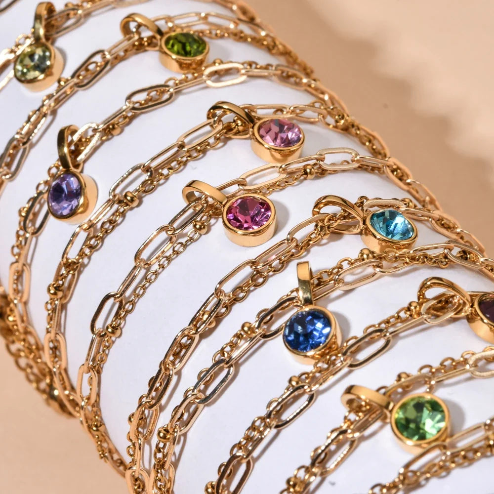 Double gold-tone bracelet with birthstone