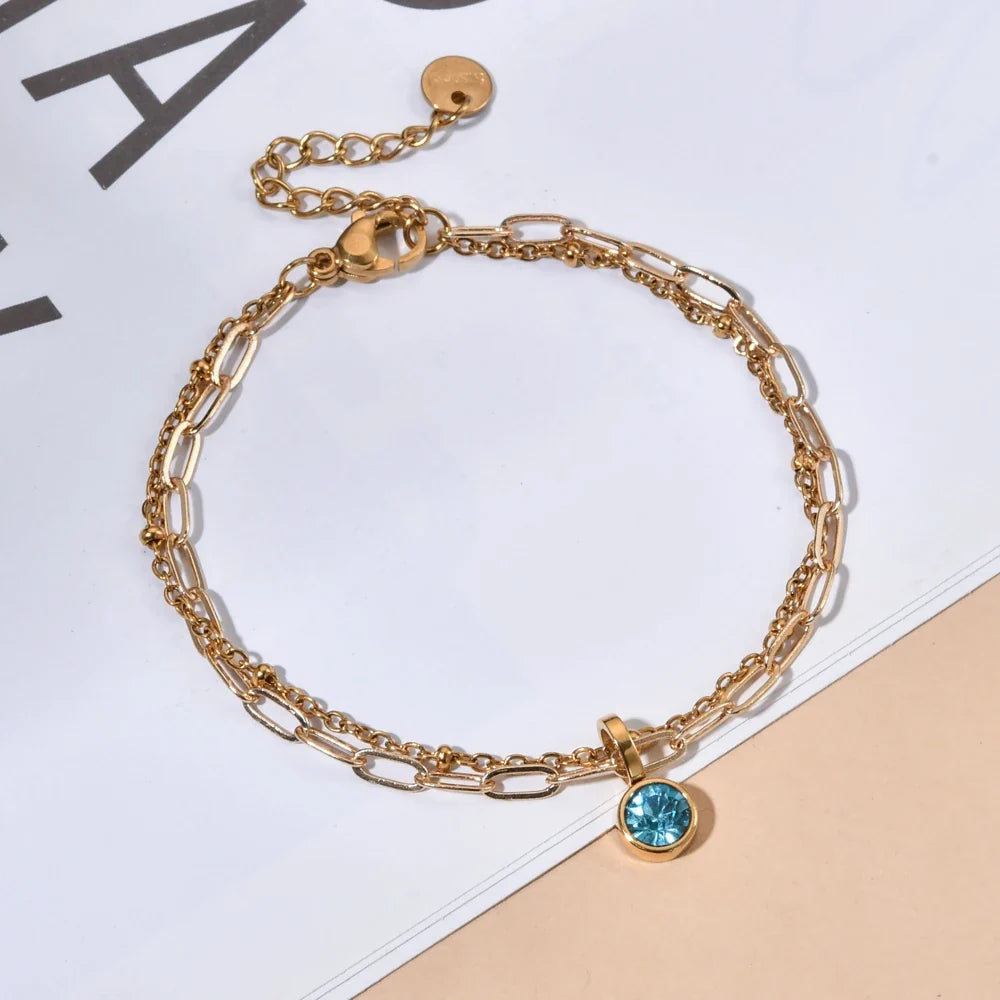 Double gold-tone bracelet with birthstone