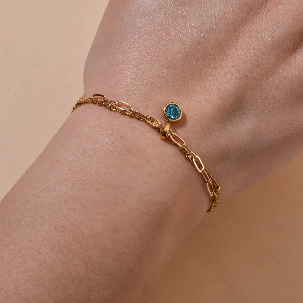 Double gold-tone bracelet with birthstone