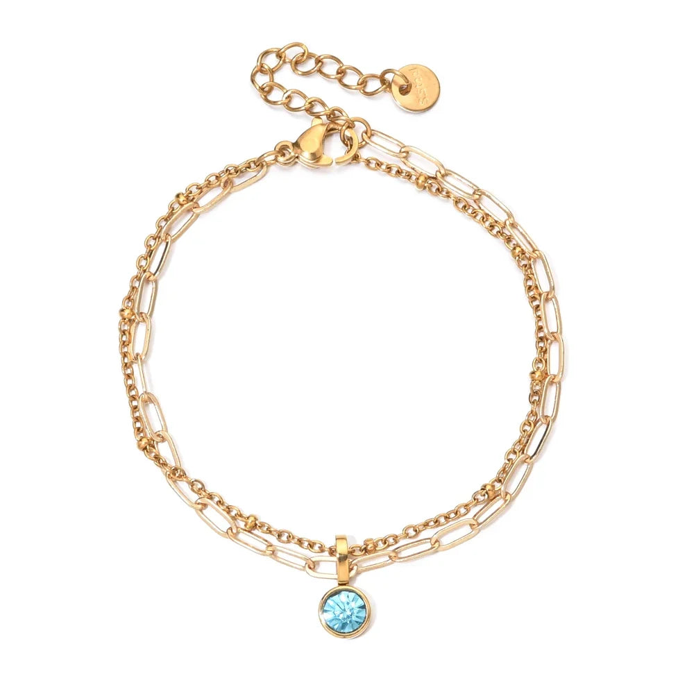 Double gold-tone bracelet with birthstone