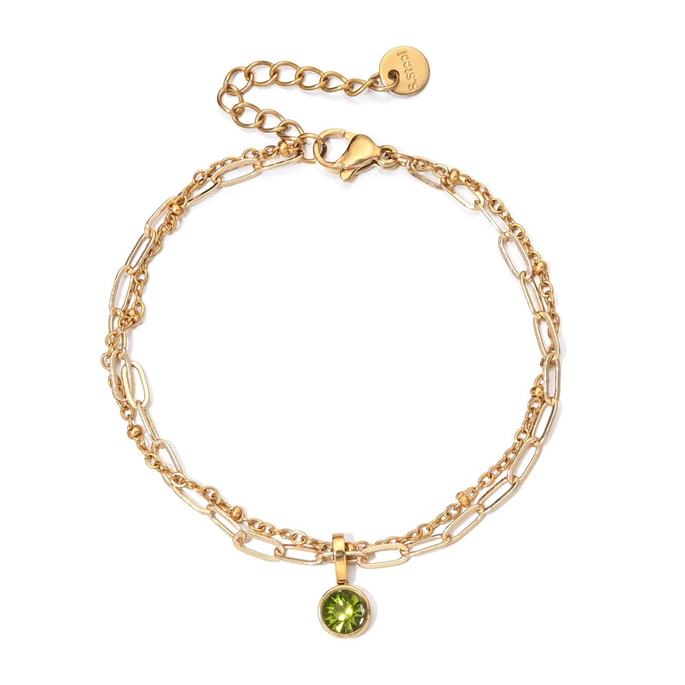 Double gold-tone bracelet with birthstone
