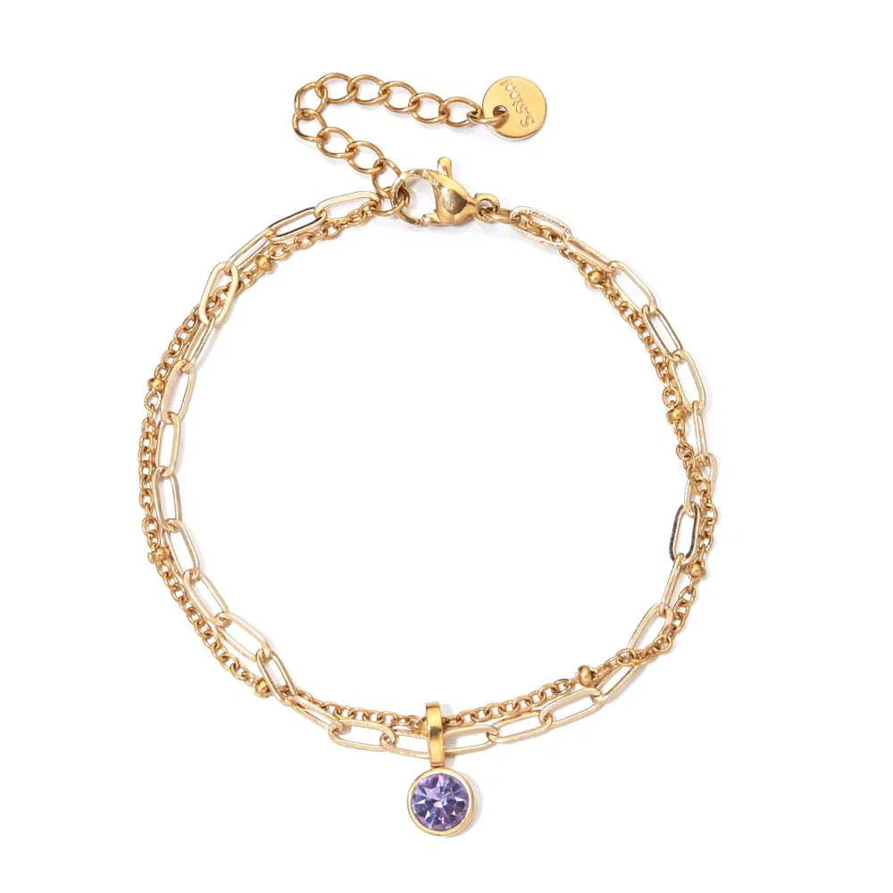 Double gold-tone bracelet with birthstone