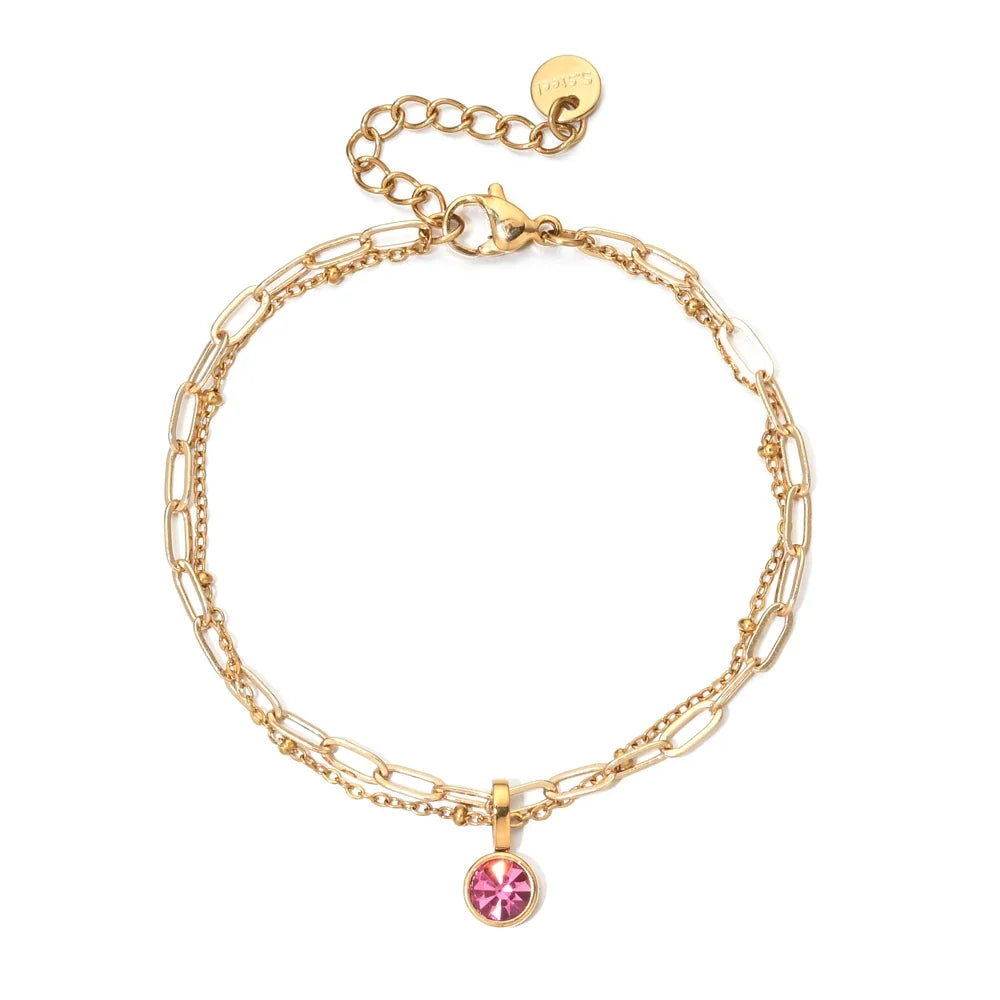 Double gold-tone bracelet with birthstone