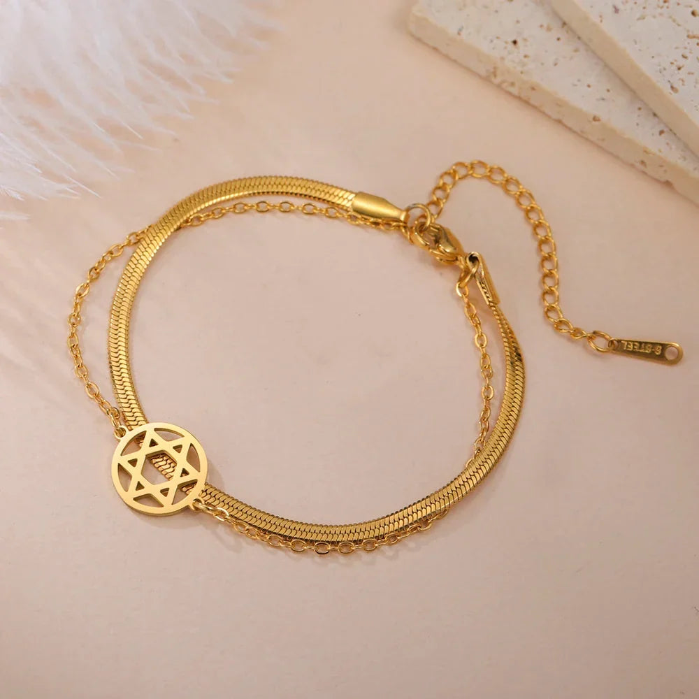 Double bracelet with the Star of David, Jewish symbol, gold