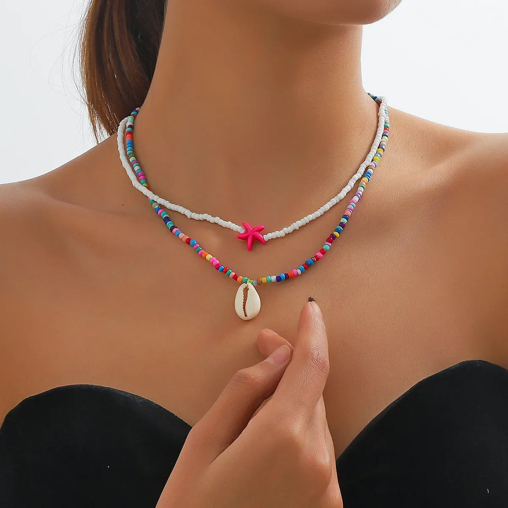Double shell necklace and colorful beads multicolor