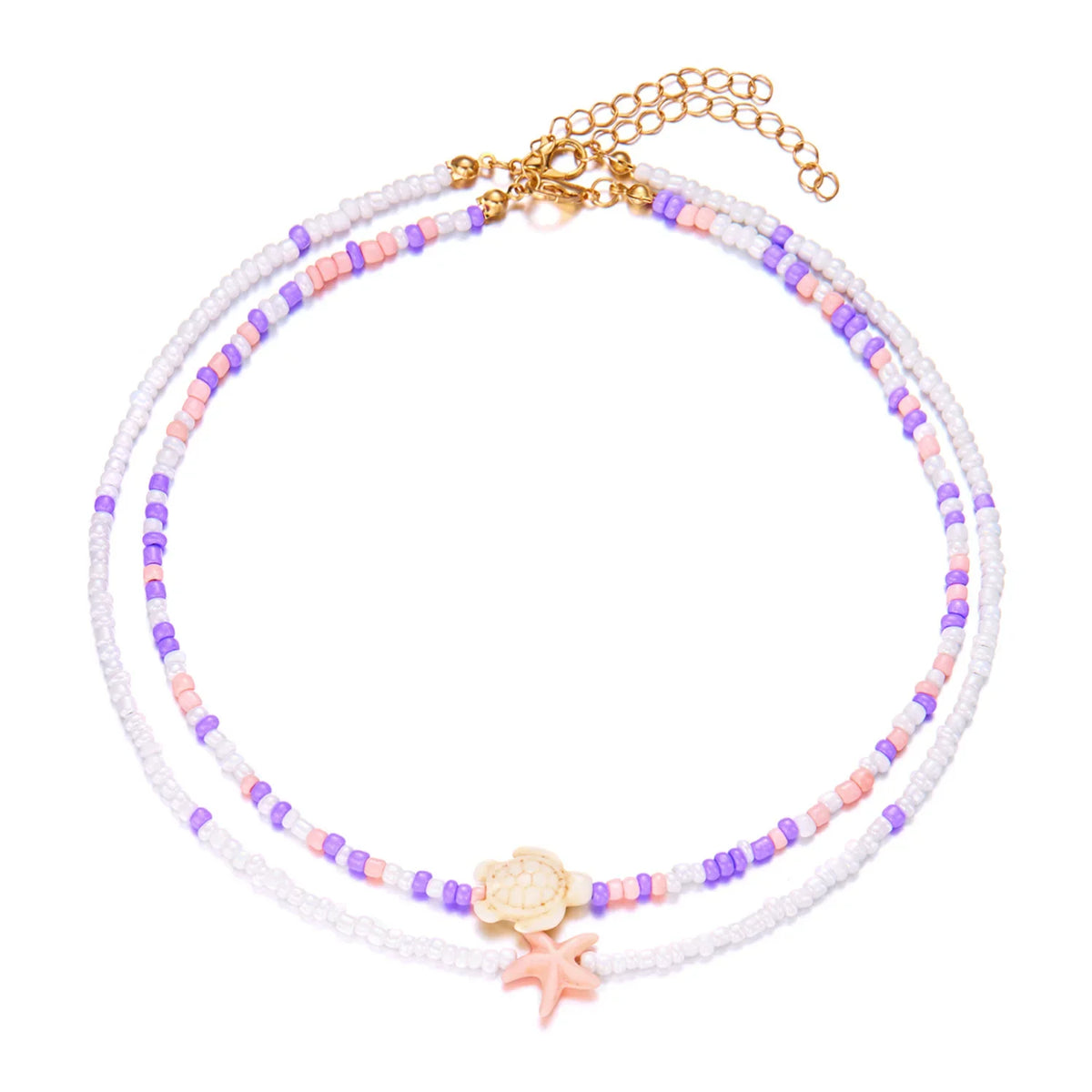 Double shell necklace and colorful beads pink