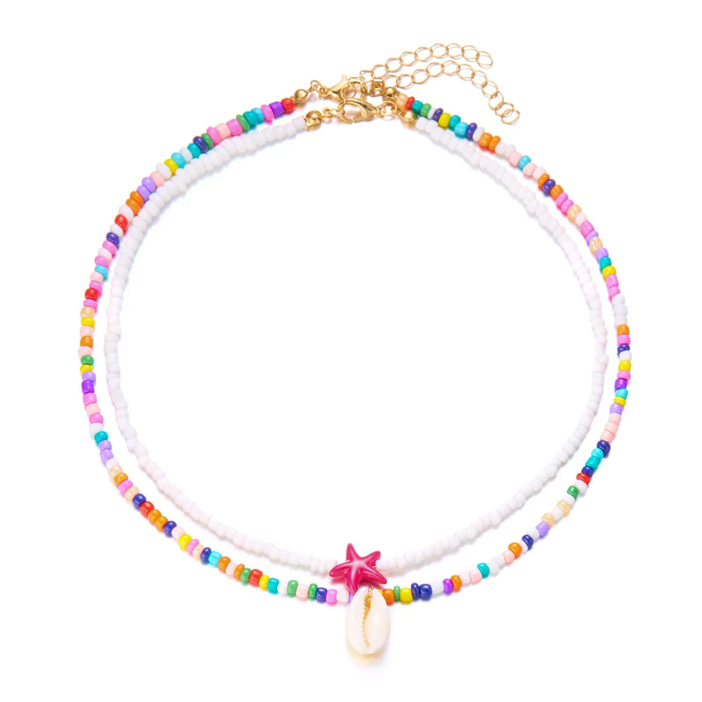Double shell necklace and colorful beads multicolor