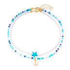 Double shell necklace and colorful beads blue star