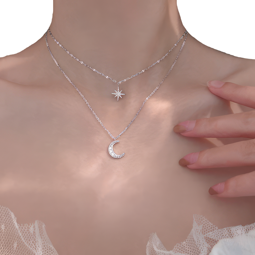 Double Necklace Pendant Moon and Star for Women