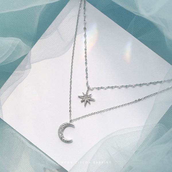 Double Necklace Moon and Star Pendant for Women