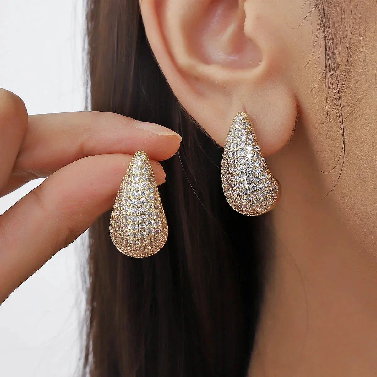 Elegant Gold Water Drop Stud Earrings