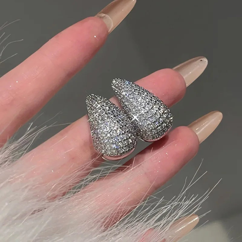 Elegant Silver Water Drop Stud Earrings