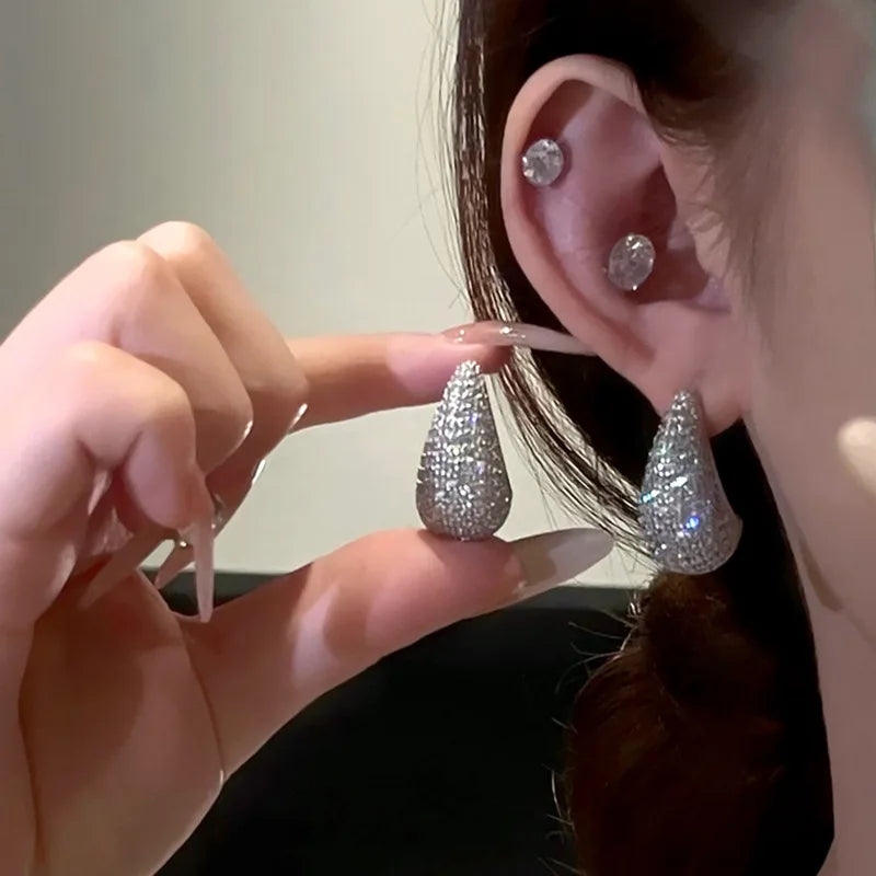 Elegant Silver Water Drop Stud Earrings