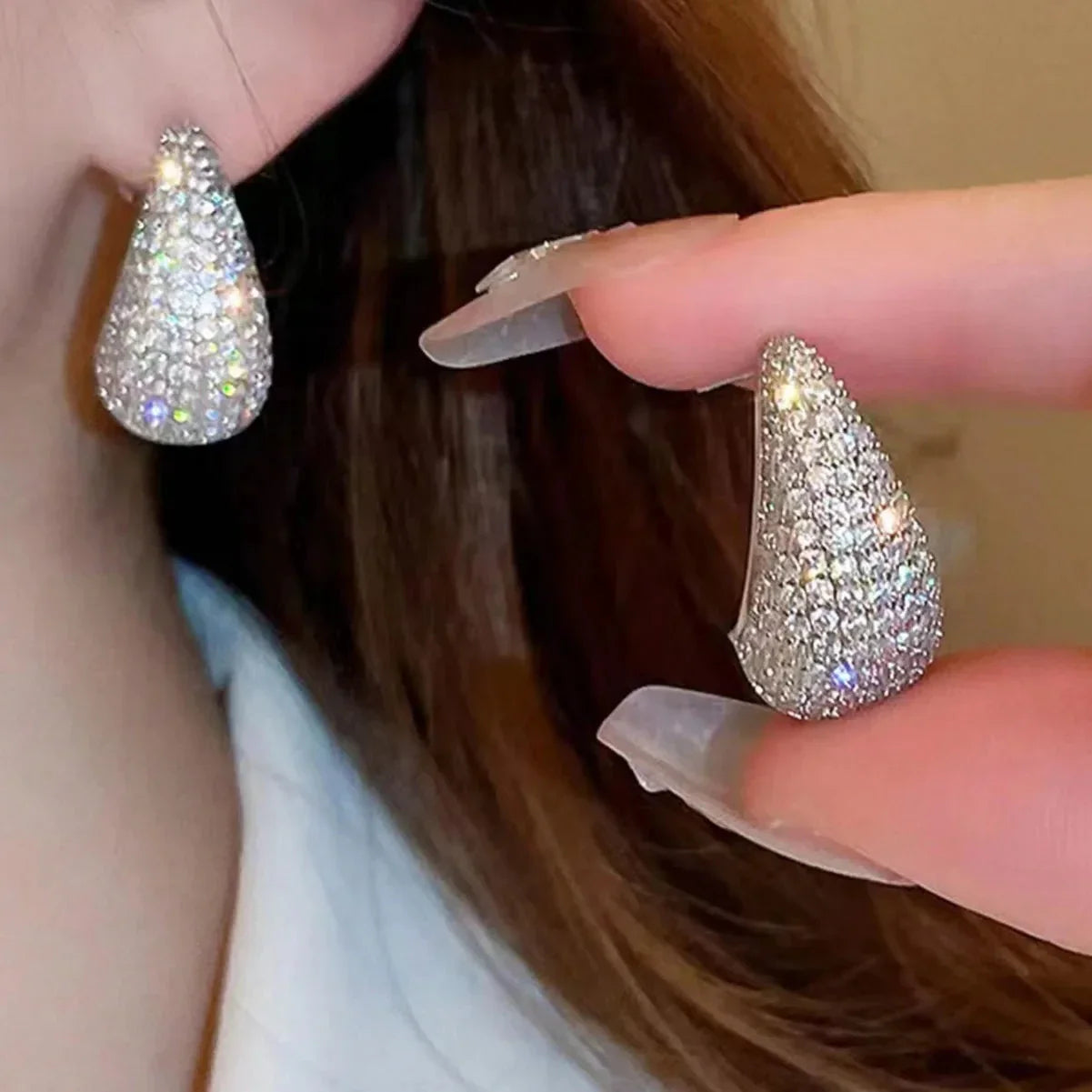Elegant Silver Water Drop Stud Earrings